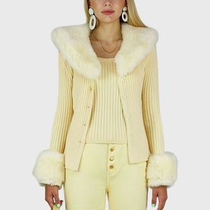 House of Sunny Faux Fur trimmed cardigan. Size 6